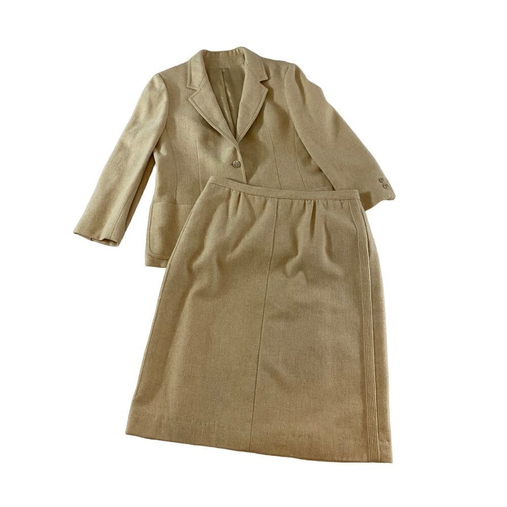 Vintage Dalton Women's Beige Wool Blend Two Piece Suit - 16